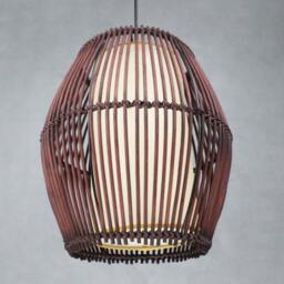 "Rattan & Perchment Paper Lighting Fixture, Rural Pendant Light, Decor Ceiling Lighting, W11.8"" X H13.7" - thumbnail 3