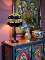Traditional Leopard Print Dome Lampshade With Gold Braid & Black Fringe - Animal Fabric Lamp Shades - thumbnail 1
