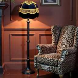 Traditional Leopard Print Dome Lampshade With Gold Braid & Black Fringe - Animal Fabric Lamp Shades - thumbnail 2