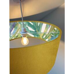 Mustard Velvet Drum Lampshade Leaves Interior, Double Sided - thumbnail 3