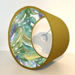 Mustard Velvet Drum Lampshade Leaves Interior, Double Sided - thumbnail 2