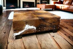 Genuine Cowhide Pouf Ottoman, Custom Made Foot Stool, Luxury Furniture, Handcrafted Ottoman Pouf, Unique Decor - C - Fo - thumbnail 1