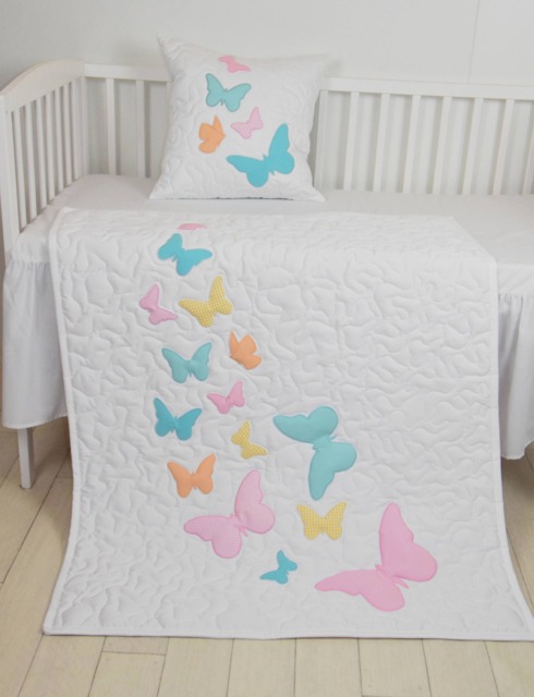 Butterfly Blanket, Gray Purple Quilt Modern Baby Crib Blanket - image 1