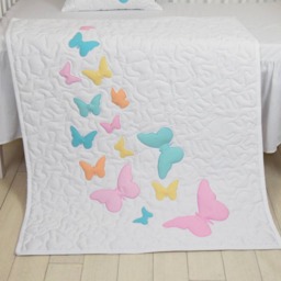 Butterfly Blanket, Gray Purple Quilt Modern Baby Crib Blanket - thumbnail 3