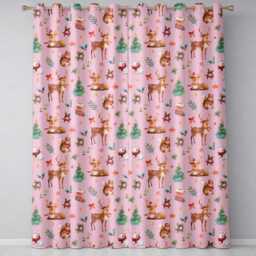 Christmas Reindeer Squirrel Gift Festive Elements On Pink Background Seamless Readymade Eyelet Ring Top Thermal 100% Blackout Curtains - thumbnail 2