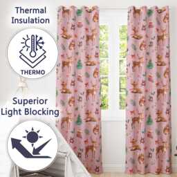 Christmas Reindeer Squirrel Gift Festive Elements On Pink Background Seamless Readymade Eyelet Ring Top Thermal 100% Blackout Curtains - thumbnail 3