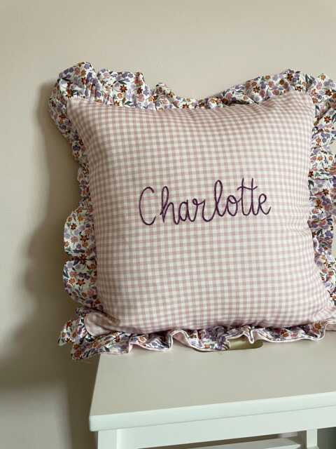 Cushion With Name - Gingham Cushion Date Of Birth Personalised Children's Room Decor Baby - image 1