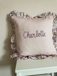 Cushion With Name - Gingham Cushion Date Of Birth Personalised Children's Room Decor Baby - thumbnail 1