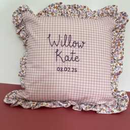 Cushion With Name - Gingham Cushion Date Of Birth Personalised Children's Room Decor Baby - thumbnail 3