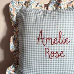 Cushion With Name - Gingham Cushion Date Of Birth Personalised Children's Room Decor Baby - thumbnail 2