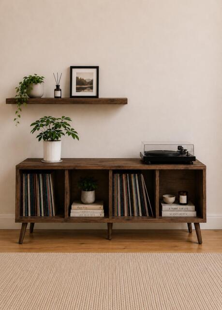 Solid Wood Vinyl Record Storage Cabinet - Lp Unit Player Stand Handmade Media Console Rustic Hifi - image 1