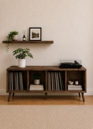 Solid Wood Vinyl Record Storage Cabinet - Lp Unit Player Stand Handmade Media Console Rustic Hifi