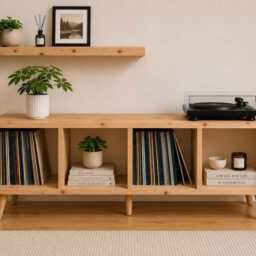 Solid Wood Vinyl Record Storage Cabinet - Lp Unit Player Stand Handmade Media Console Rustic Hifi - thumbnail 2