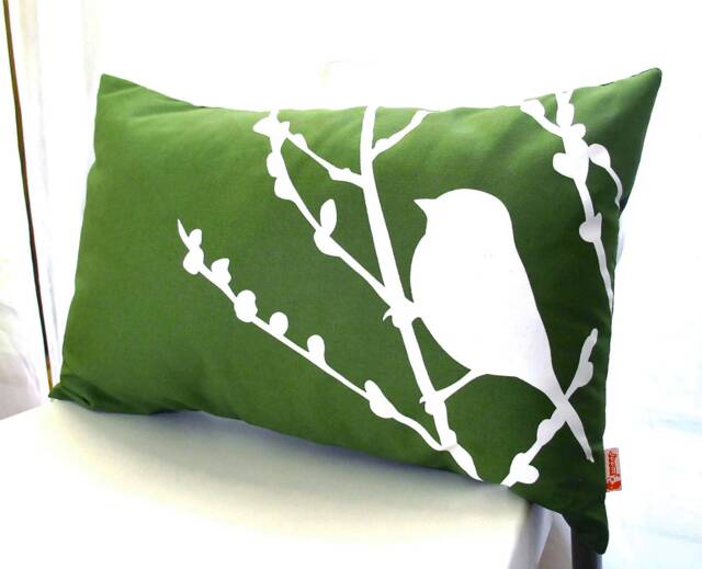 Grass Green Bird On Cherry Blossom Rectangle Pillow - image 1