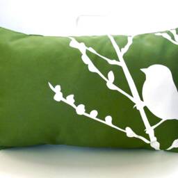 Grass Green Bird On Cherry Blossom Rectangle Pillow - thumbnail 2