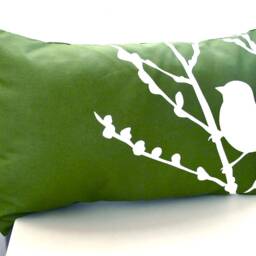 Grass Green Bird On Cherry Blossom Rectangle Pillow - thumbnail 3