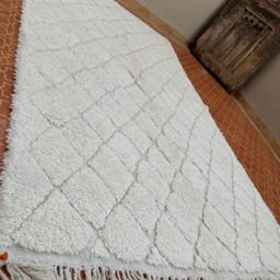 Hand-Knotted Moroccan Beni Ourain Rug Lamb Wool Trellis Design - 4.7 X 8.3 Ft - thumbnail 3
