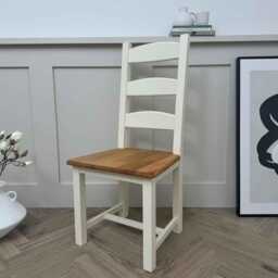 Ladderback Farmhouse Dining Chairs in Any Colour With Wooden Seats, Can Be Painted To Order Farrow & Ball Paint - thumbnail 3