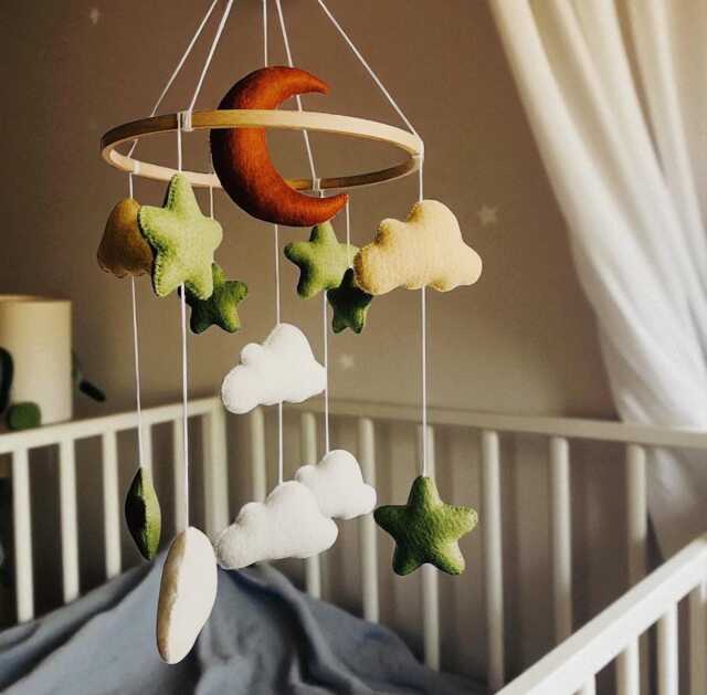 Boho Baby Mobile Moon, Stars & Clouds Felt Nursery Decor - image 1
