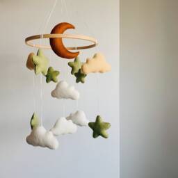 Boho Baby Mobile Moon, Stars & Clouds Felt Nursery Decor - thumbnail 2