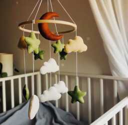 Boho Baby Mobile Moon, Stars & Clouds Felt Nursery Decor - thumbnail 1