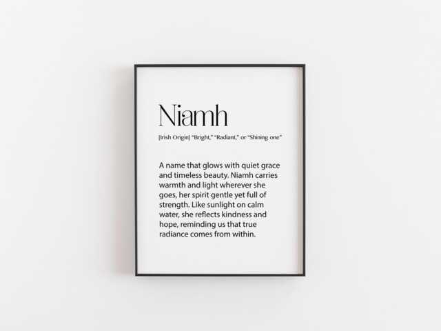 Niamh Name Meaning Print - Irish Origin Wall Art Personalised Gift Baby Girl Nursery Decor Printed in UK Modern Minimalist - image 1