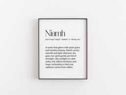 Niamh Name Meaning Print - Irish Origin Wall Art Personalised Gift Baby Girl Nursery Decor Printed in UK Modern Minimalist - thumbnail 1
