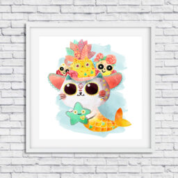 Printable Wall Art - Nursery Decor Digital Download Mexican Cute Pastel Cat Mermaid- Lover Gift Home Decor -Nursery Wall Art - thumbnail 1