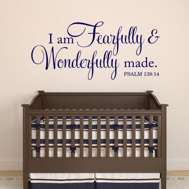 Bible Verse Wall Decal - Fearfully & Wonderfully Made Psalm 13914 Scripture Art Christian Nursery Decor Religious Quote - image 1