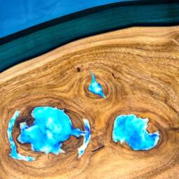 Double Live Edge River Dining Table With Bench Glass & Glowing Resin Fill In - thumbnail 3