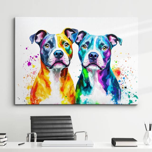 staffordshire Bull Terrier Dogs Pet Abstract Modern Painting Wall Art, Framed Canvas Poster Print, Home Kitchen Office Room Decor, Gifts - image 1