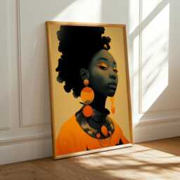 Afrocentric Woman Art Print Orange, Black & Gold Boho Decor - Poster Only - thumbnail 1