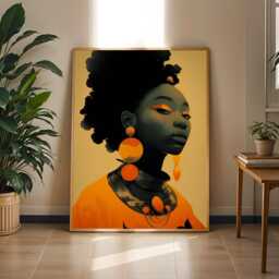 Afrocentric Woman Art Print Orange, Black & Gold Boho Decor - Poster Only - thumbnail 2
