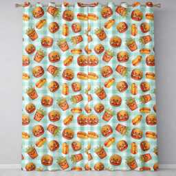 Kawaii Burger Fries Hotdog Fast Food Seamless Pattern Mint Gingham Background Readymade Eyelet Ring Top Thermal 100% Blackout Curtains - thumbnail 2