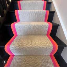 Pink Tape 7.5M Herringbone Stair Runner Wool Stitched Taped Edge - thumbnail 1