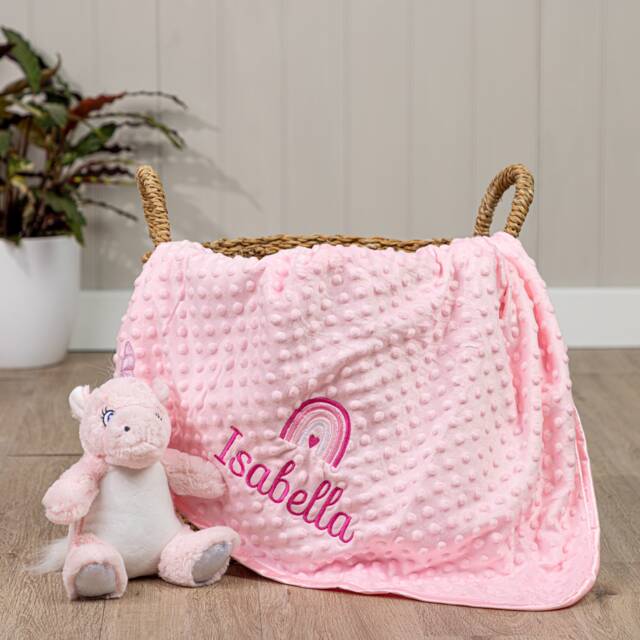 Personalised Baby Rainbow Swaddle Wrap, Blue Pink Grey White Or Coffee, Boy Girl, Custom Embroidered - image 1