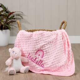Personalised Baby Rainbow Swaddle Wrap, Blue Pink Grey White Or Coffee, Boy Girl, Custom Embroidered - thumbnail 1