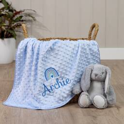 Personalised Baby Rainbow Swaddle Wrap, Blue Pink Grey White Or Coffee, Boy Girl, Custom Embroidered - thumbnail 3