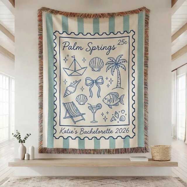 Custom Beach Bachelorette Blanket, Coastal Throw, Party Throw Back Weekend Bridesmaid Gifts - image 1