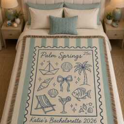 Custom Beach Bachelorette Blanket, Coastal Throw, Party Throw Back Weekend Bridesmaid Gifts - thumbnail 2