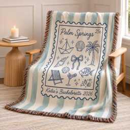 Custom Beach Bachelorette Blanket, Coastal Throw, Party Throw Back Weekend Bridesmaid Gifts - thumbnail 3