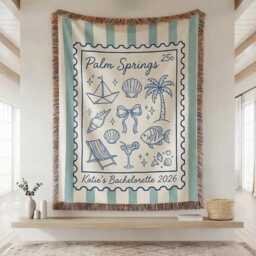 Custom Beach Bachelorette Blanket, Coastal Throw, Party Throw Back Weekend Bridesmaid Gifts - thumbnail 1