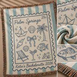 Custom Beach Bachelorette Blanket, Coastal Throw, Party Throw Back Weekend Bridesmaid Gifts - thumbnail 4