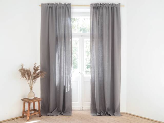 True Gray Heavy Linen Curtain Panel, Rod Pocket, Decorative Header - image 1
