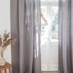 True Gray Heavy Linen Curtain Panel, Rod Pocket, Decorative Header - thumbnail 2