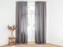True Gray Heavy Linen Curtain Panel, Rod Pocket, Decorative Header - thumbnail 1