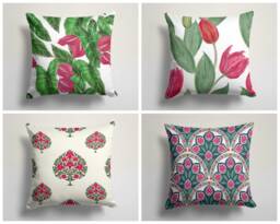 Green Flower Pillow Case-Tulip Decorative Cushion Cover-Living Room Cushion Case-Modern Pillow Cover-Gift For Her Cushion-Handmade Material - thumbnail 1