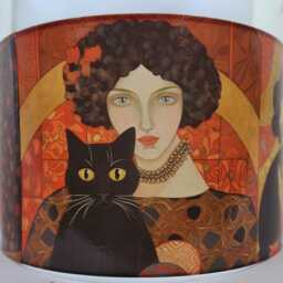 Klimt Lady & Black Cat Lampshade Handmade Table/Ceiling Light - Decoupage Home Decor - thumbnail 3