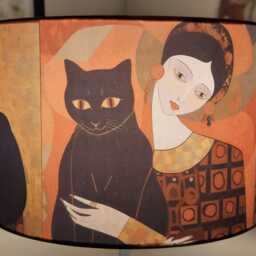 Klimt Lady & Black Cat Lampshade Handmade Table/Ceiling Light - Decoupage Home Decor - thumbnail 2