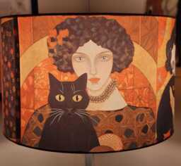 Klimt Lady & Black Cat Lampshade Handmade Table/Ceiling Light - Decoupage Home Decor